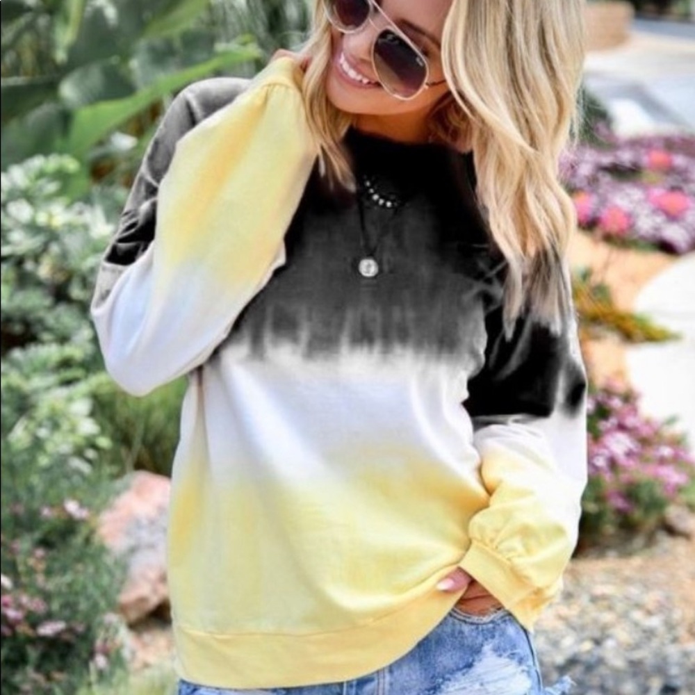 Tie-dye Black/White/Yellow Long sleeve t-shirt